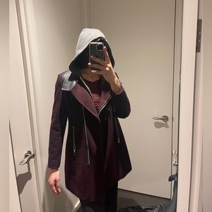 Maroon long coat women double layer warm hood Bloomingdale’s designer